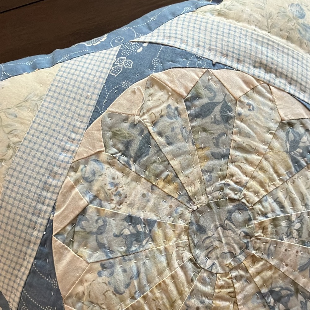 Blue and Cream Quilted Throw Pillow - Picture 6 of 11